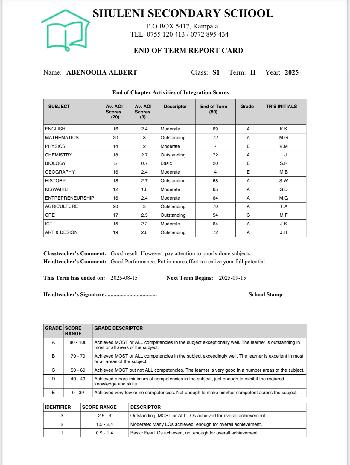 Shuleni Offline Report Card System